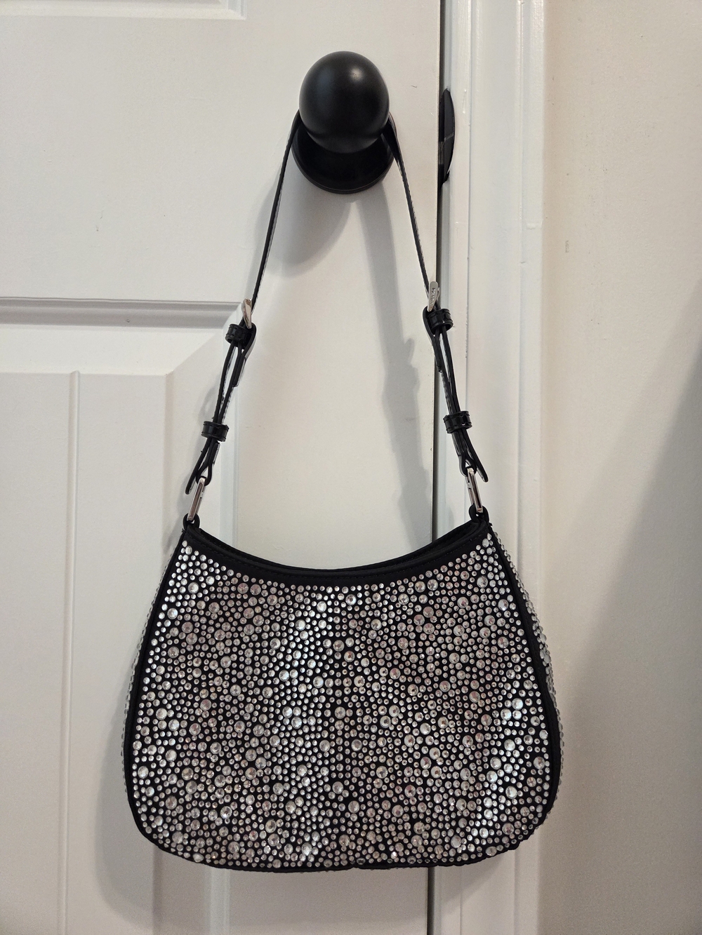 Black Crystal-Embellished Shoulder Bag - Picture 5 of 11